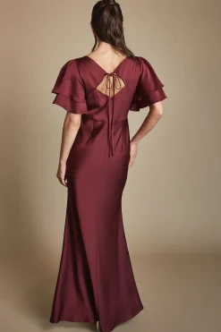 Coast Robe Longue de Demoiselle d'Honneur Honoured en Crêpe Satiné Dos Col Montant Manches Courtes<Femme Robes Demoiselles D'Honneur|Satin Et Dentelle