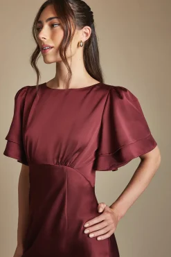 Coast Robe Longue de Demoiselle d'Honneur Honoured en Crêpe Satiné Dos Col Montant Manches Courtes<Femme Robes Demoiselles D'Honneur|Satin Et Dentelle