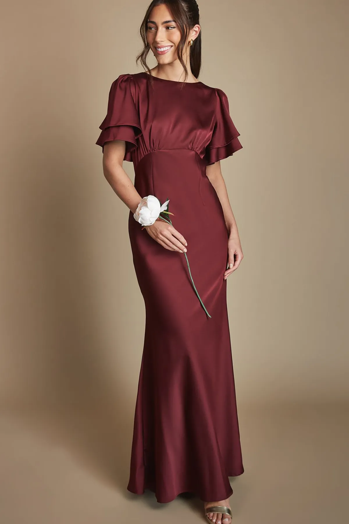 Coast Robe Longue de Demoiselle d'Honneur Honoured en Crêpe Satiné Dos Col Montant Manches Courtes<Femme Robes Demoiselles D'Honneur|Satin Et Dentelle