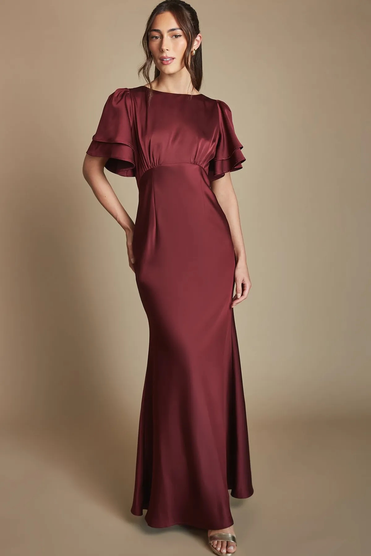 Coast Robe Longue de Demoiselle d'Honneur Honoured en Crêpe Satiné Dos Col Montant Manches Courtes<Femme Robes Demoiselles D'Honneur|Satin Et Dentelle