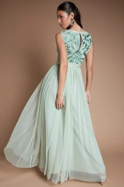 Robe Longue De Demoiselle D'honneur À Broderies Florales Linéaires