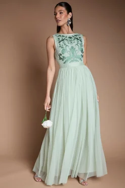 Robe Longue De Demoiselle D'honneur À Broderies Florales Linéaires