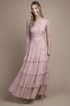 Coast Robe Longue de Demoiselle d'Honneur à Manches Longues avec Ornements Artistiques et Jupe Étagée<Femme Robes Demoiselles D'Honneur|Robes À Manches Longues