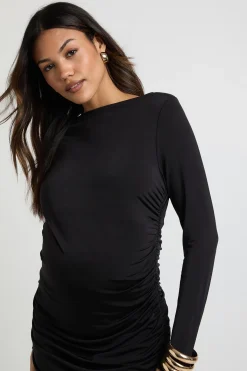 Robe Longue de Maternité à Corps Froncé et Jupe en Maille