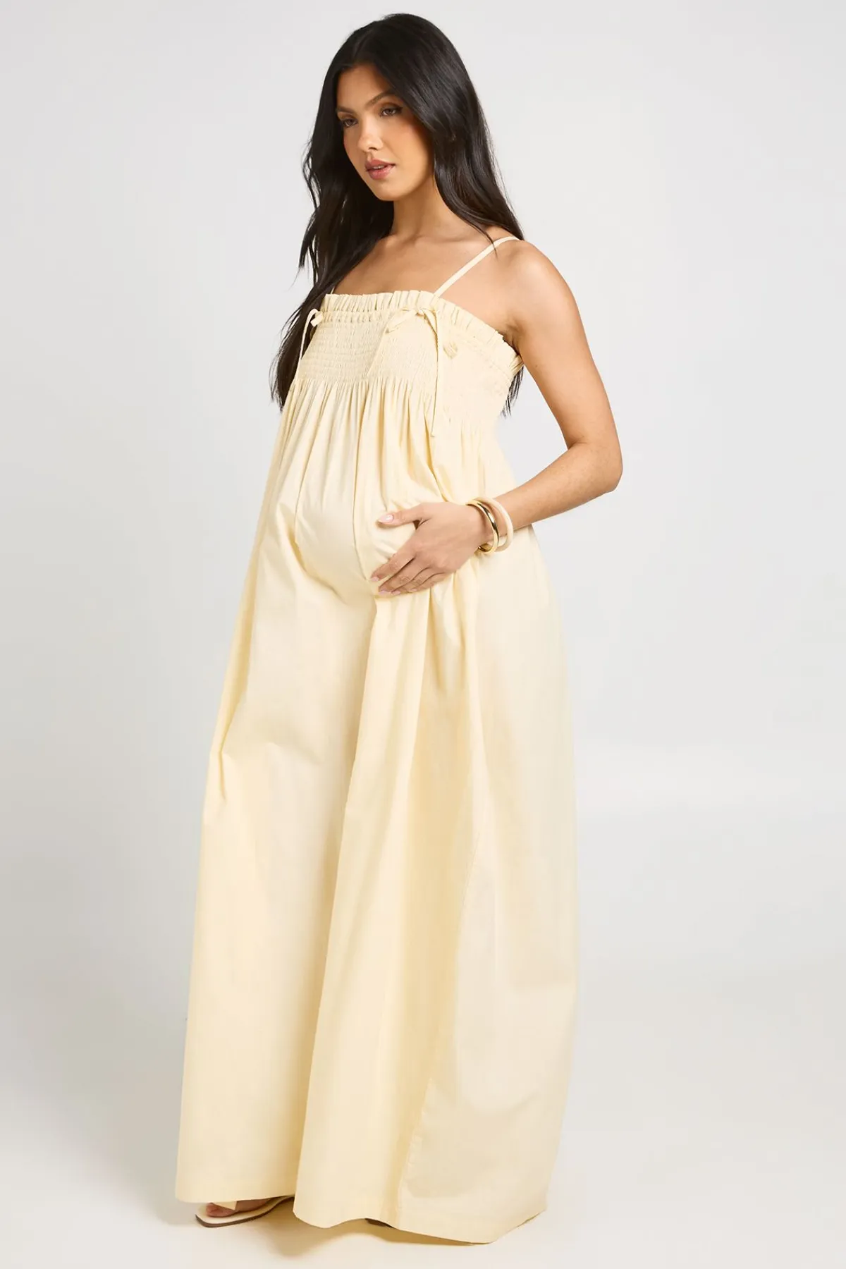 boohoo Robe Longue De Maternité À Détail Froncé<Femme Toutes Les Robes|Robes Longues