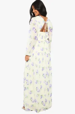 boohoo Robe Longue De Maternité En Mousseline À Manches Longues Avec Taille Plissée<Femme Robes À Manches Longues|Robes