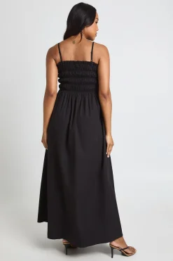 Robe Longue De Maternité En Popeline De Coton Froncée À Bretelles