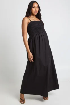 Robe Longue De Maternité En Popeline De Coton Froncée À Bretelles