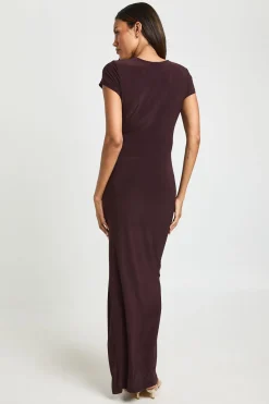 Robe Longue de Maternité à Manches Courtes avec Détail de Fronces à la Taille