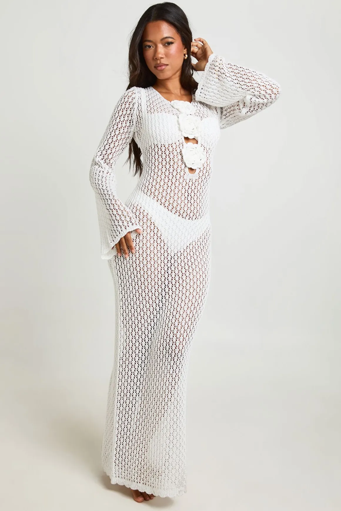 Robe Longue De Plage Au Crochet Avec Détail Corsage