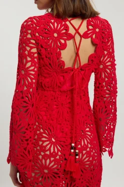 Robe Longue de Plage Dos Nu en Crochet Fleuri Tissé