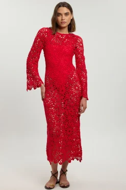 Robe Longue de Plage Dos Nu en Crochet Fleuri Tissé