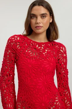 Robe Longue de Plage Dos Nu en Crochet Fleuri Tissé