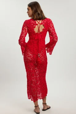 Robe Longue de Plage Dos Nu en Crochet Fleuri Tissé
