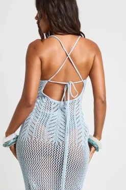 Robe Longue De Plage En Crochet Avec Dos Noué