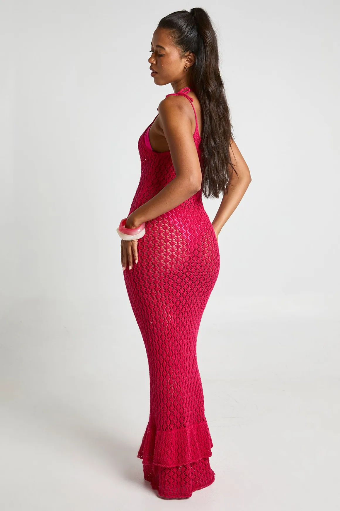 Robe Longue De Plage En Crochet À Bretelles Nouées