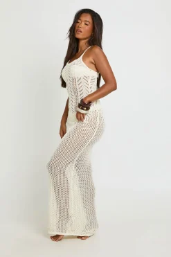 Robe Longue De Plage En Crochet Avec Dos Noué