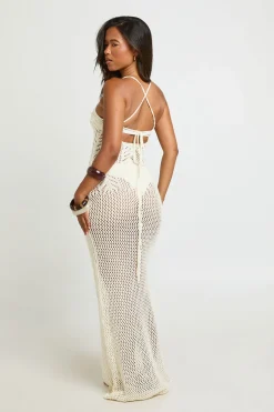 Robe Longue De Plage En Crochet Avec Dos Noué