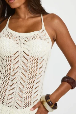 Robe Longue De Plage En Crochet Avec Dos Noué