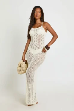 Robe Longue De Plage En Crochet Avec Dos Noué