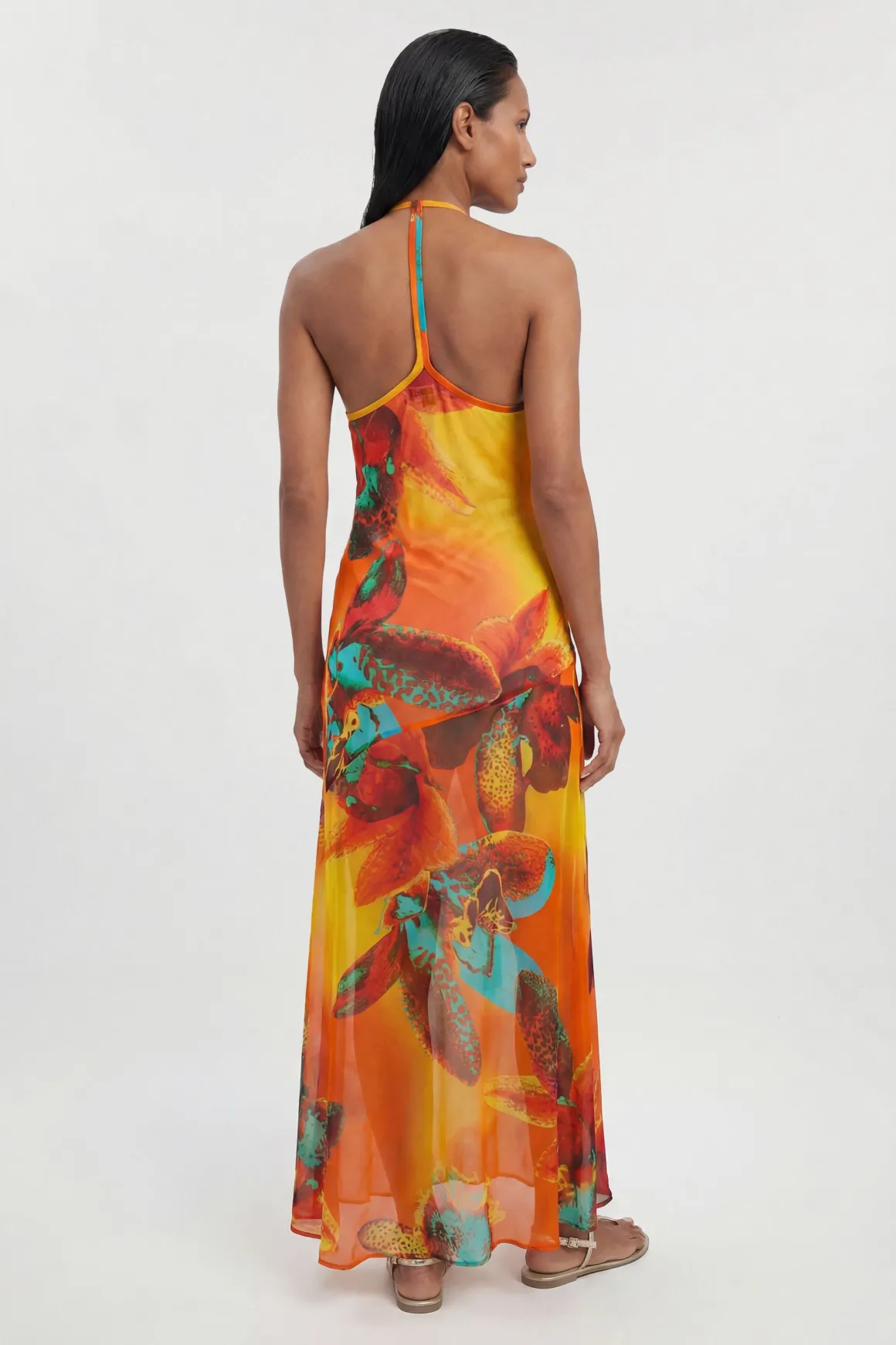 Robe Longue De Plage En Georgette De Viscose À Imprimé Floral Photographique