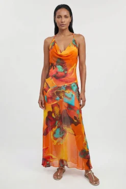 Robe Longue De Plage En Georgette De Viscose À Imprimé Floral Photographique