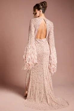 Coast Robe Longue de Soirée Noire Ornée de Sequins et Bordure de Plumes<Femme Robes Bal De Promo|Robes À Manches Longues