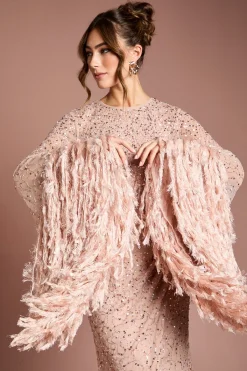 Coast Robe Longue de Soirée Noire Ornée de Sequins et Bordure de Plumes<Femme Robes Bal De Promo|Robes À Manches Longues