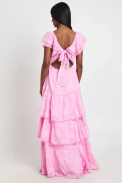 boohoo Robe Longue D'occasion À Dos Ouvert Avec Détails Volantés En Tissu Dévoré<Femme Toutes Les Robes|Robes Longues