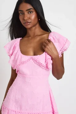 boohoo Robe Longue D'occasion À Dos Ouvert Avec Détails Volantés En Tissu Dévoré<Femme Toutes Les Robes|Robes Longues