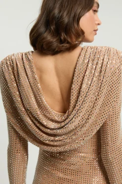 Robe Longue Dos Drapé Orné De Cristaux