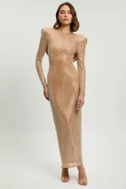 Robe Longue Dos Drapé Orné De Cristaux