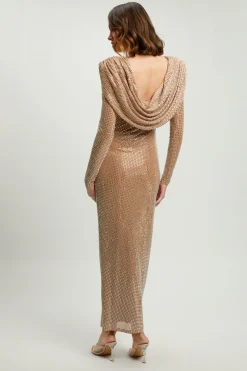 Robe Longue Dos Drapé Orné De Cristaux