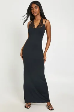 Robe Longue Dos Nu Avec Détail En Dentelle