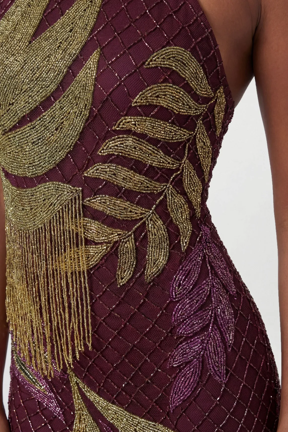 Robe Longue Dos Nu À Bretelles Avec Perles Motif Tropical Petite
