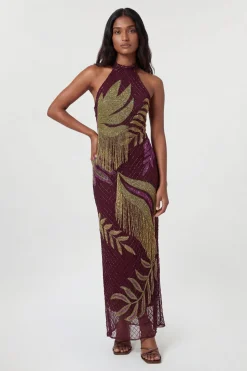 Robe Longue Dos Nu À Bretelles Avec Perles Motif Tropical Petite