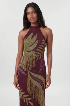 Robe Longue Dos Nu À Bretelles Avec Perles Motif Tropical Petite