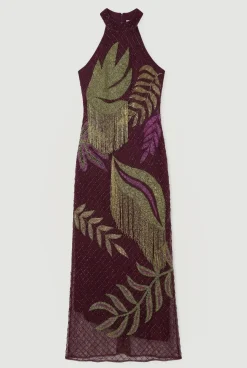 Robe Longue Dos Nu À Bretelles Avec Perles Motif Tropical Petite