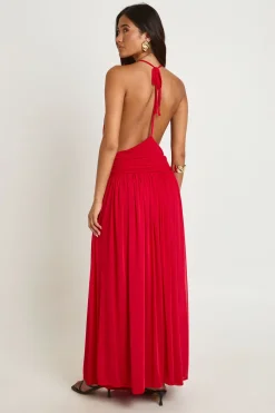 Robe Longue Dos Nu Col Montant Taille Basse Avec Encolure Licou