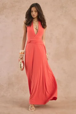 Robe Longue Dos Nu À Détail Torsadé À La Taille