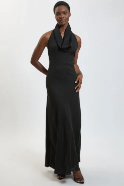KarenMillen Robe Longue Dos Nu En Crêpe Satiné De Viscose Avec Drapé Cowl<Femme Satin Et Dentelle|Robes