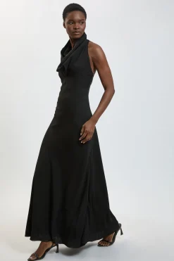 KarenMillen Robe Longue Dos Nu En Crêpe Satiné De Viscose Avec Drapé Cowl<Femme Satin Et Dentelle|Robes