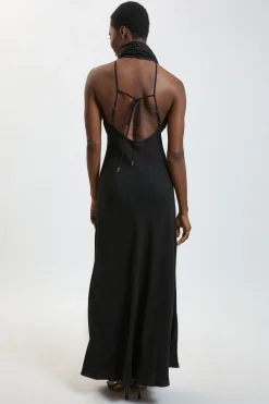 KarenMillen Robe Longue Dos Nu En Crêpe Satiné De Viscose Avec Drapé Cowl<Femme Satin Et Dentelle|Robes