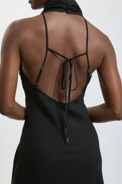 KarenMillen Robe Longue Dos Nu En Crêpe Satiné De Viscose Avec Drapé Cowl<Femme Satin Et Dentelle|Robes