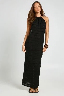 Robe Longue Dos Nu En Maille Ajourée Col Licou