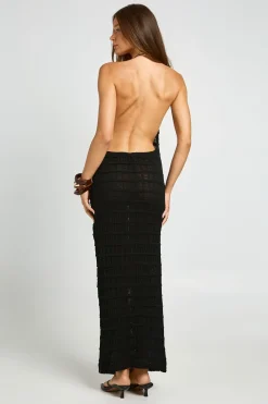 Robe Longue Dos Nu En Maille Ajourée Col Licou
