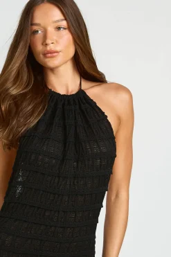 Robe Longue Dos Nu En Maille Ajourée Col Licou