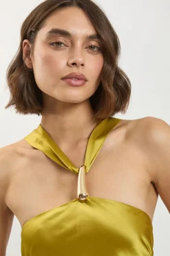 Robe Longue Dos Nu En Satin De Viscose Col Licou Petite Taille