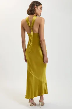 Robe Longue Dos Nu En Satin De Viscose Col Licou Petite Taille