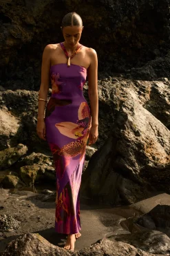 Robe Longue Dos Nu En Satin De Viscose À Imprimé Floral